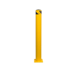 A galvanised yellow extra heavy-duty square bollard with a base plate ideal for mounting card readers onto.