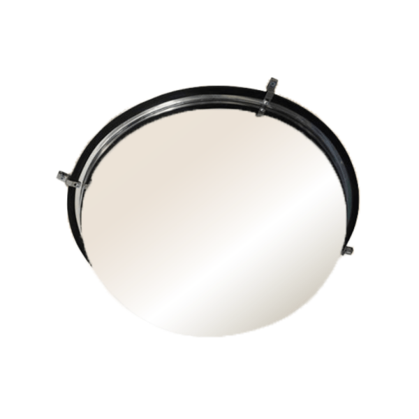 An indoor full-dome mirror for intersections, driveways, or parking garages to allow drivers to see oncoming vehicles.