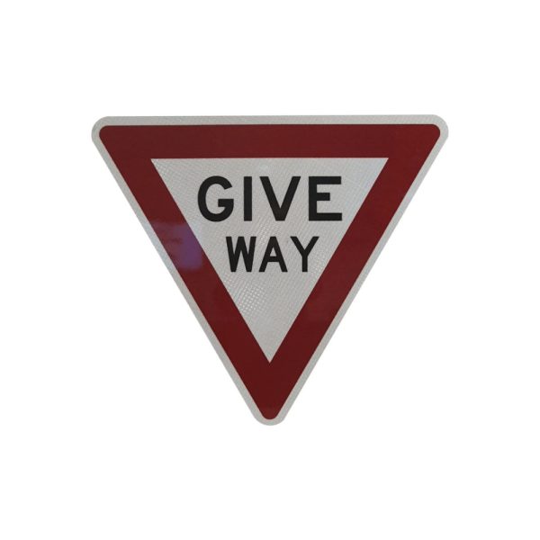 A "give way" sign used to indicate that drivers must yield the right of way to other vehicles.